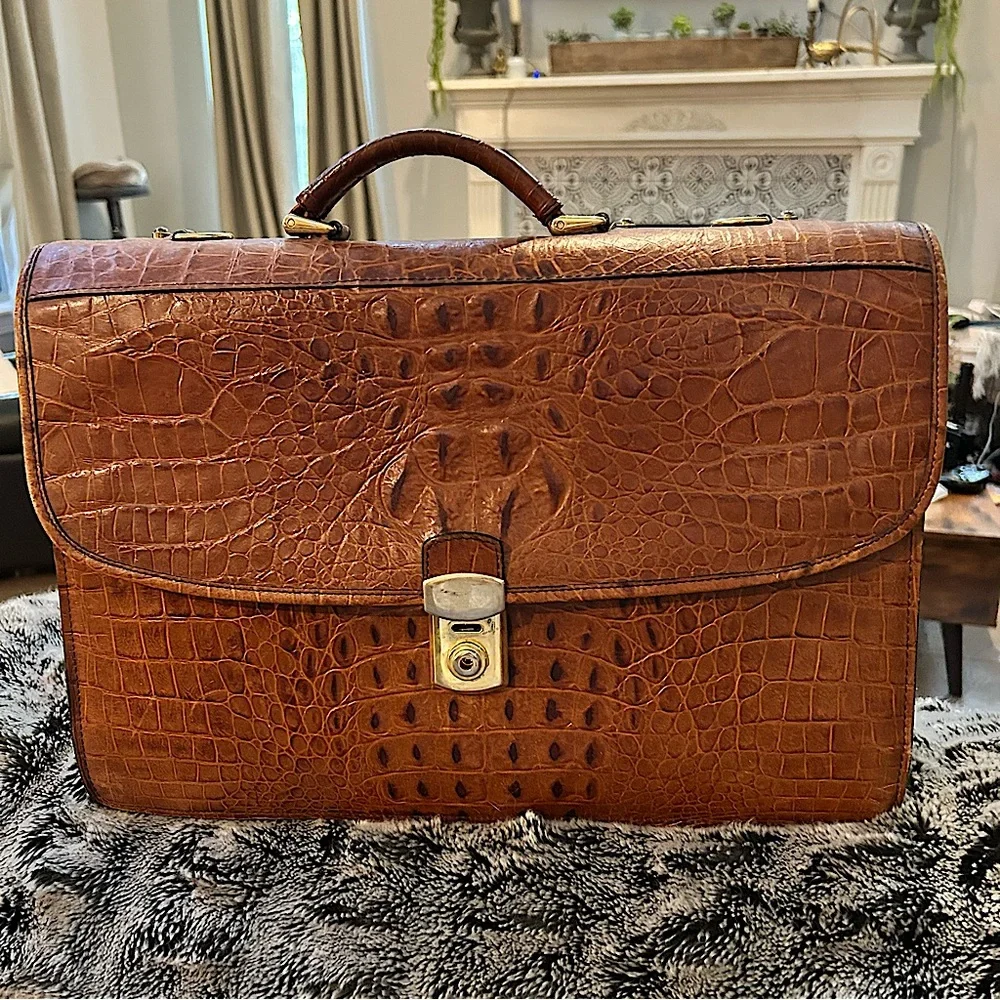 Gorgeous Brown Crocodile Embossed Leather Men's briefcase Bag executive VIP
